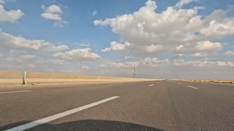 Driving Scene Across Eastern Desert Highway From Cairo Toward Ain Sokhna Stock Footage 329957995
