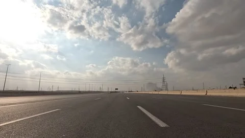 Driving Scene Through Cairo Ain Sokhna Desert Highway Showing Active Traffic Stock Footage 329970654