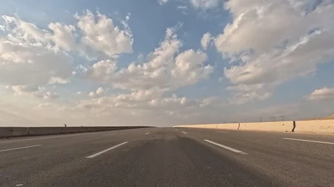 Driving Scene Through Eastern Desert Highway From Cairo Toward Ain Sokhna Coast Stock Footage 329972690