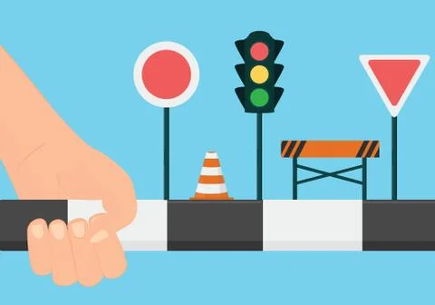 Driving school concept. Learn the road rules and signs vector illustration Stock Illustration