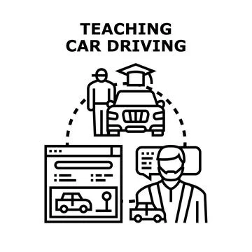Driving school concept learning vehicle operation skills Stock Illustration