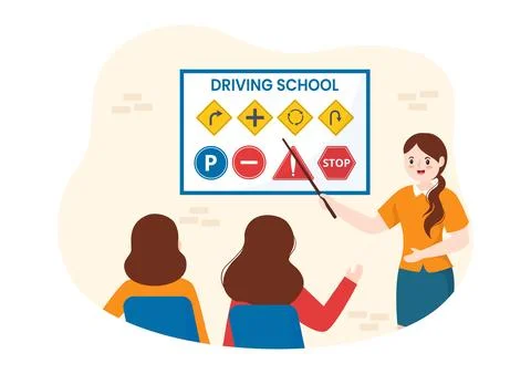 Driving School with Education Process of Car Training and Learning to Drive.. Stock Illustration