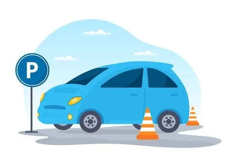 Driving School with Education Process of Car Training and Learning to Drive.. Stock Illustration