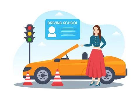 Driving School with Education Process of Car Training and Learning to Drive.. Stock Illustration
