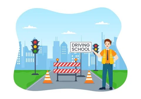 Driving School with Education Process of Car Training and Learning to Drive.. Stock Illustration