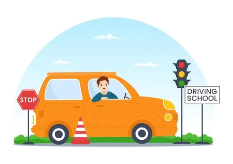 Driving School with Education Process of Car Training and Learning to Drive.. Stock Illustration