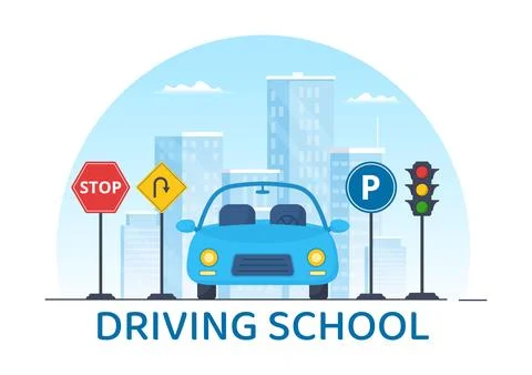 Driving School with Education Process of Car Training and Learning to Drive.. Stock Illustration