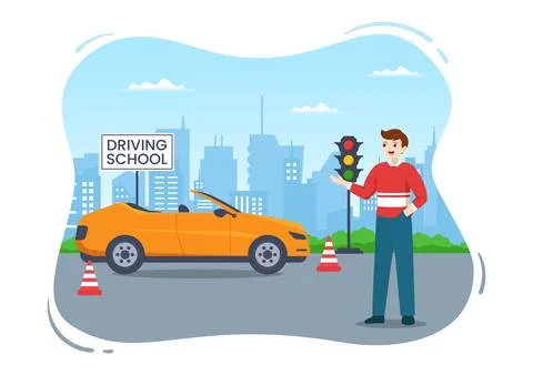 Driving School with Education Process of Car Training and Learning to Drive.. Stock Illustration