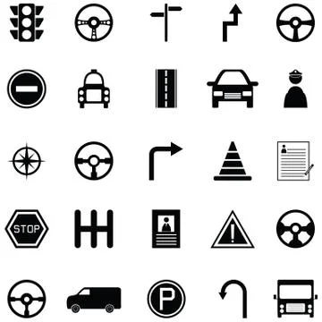 Driving school icon set Stock Illustration