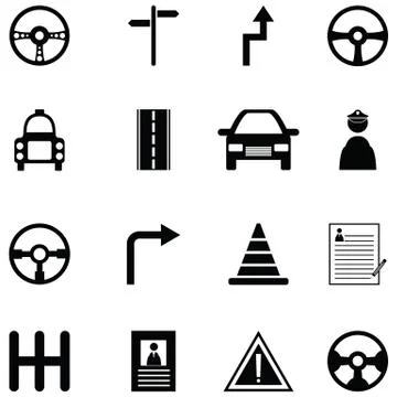 Driving school icon set Stock Illustration