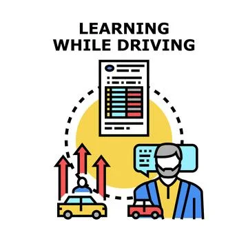 Driving school instructor teaching students car driving lesson Stock Illustration