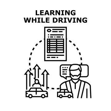 Driving school instructor teaching students car driving lesson Stock Illustration