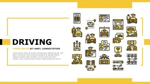 Driving School Lesson Landing Header Vector Stock Illustration