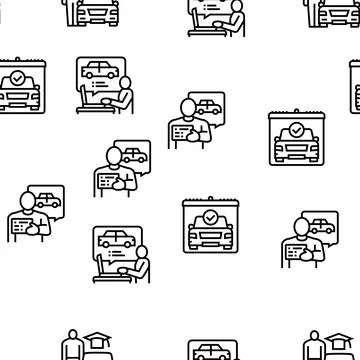 Driving School Lesson Vector Seamless Pattern Stock Illustration