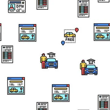 Driving School Lesson Vector Seamless Pattern Stock Illustration