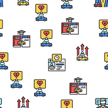 Driving School Lesson Vector Seamless Pattern Stock Illustration