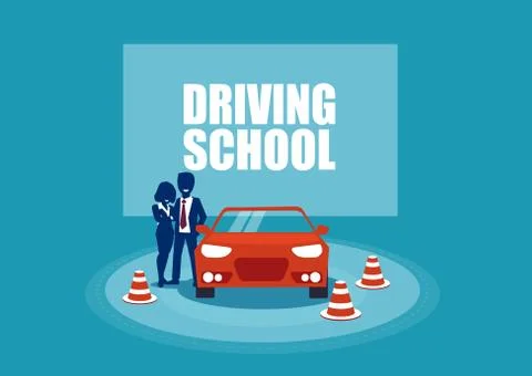 Driving school. Student and instructor and a training car. Stock Illustration