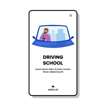 Driving School Student Practicing Drive Car Vector Stock Illustration