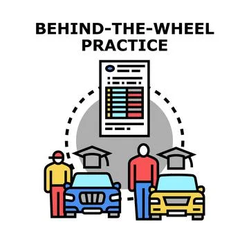Driving school students learning new road skills Stock Illustration