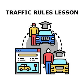 Driving school students learning traffic rules lesson Stock Illustration