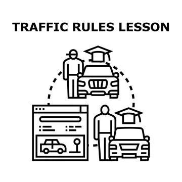 Driving school students learning traffic rules lesson Stock Illustration