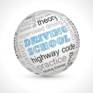 Driving school theme sphere with keywords Stock Illustration