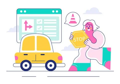 Driving School Vector Illustration Featuring the Educational Process of Car.. Stock Illustration
