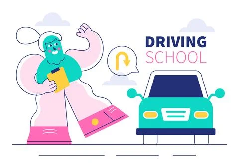 Driving School Vector Illustration Featuring the Educational Process of Car.. Stock Illustration