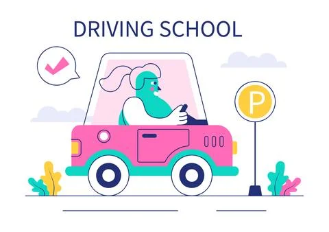 Driving School Vector Illustration Featuring the Educational Process of Car.. Stock Illustration