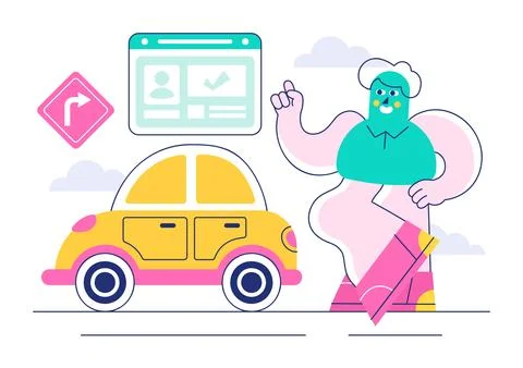 Driving School Vector Illustration Featuring the Educational Process of Car.. Stock Illustration