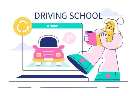 Driving School Vector Illustration Featuring the Educational Process of Car.. Stock Illustration