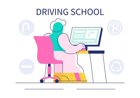Driving School Vector Illustration Featuring the Educational Process of Car.. Stock Illustration