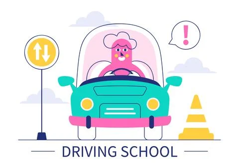 Driving School Vector Illustration Featuring the Educational Process of Car.. Stock Illustration