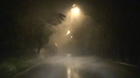Driving In Severe Hurricane Wind And Rain Stock Footage 9317016