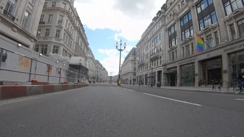 Driving shot down Regent St London during coronavirus lockdown Stock Footage 129756070