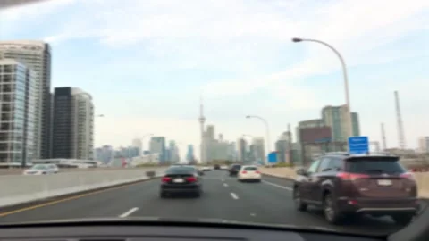 Driving shot on the Gardiner Expressway approaching downtown Toronto.  Stock-Footage 340207836
