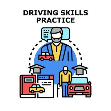 Driving skills practice concept with instructor and student Stock Illustration