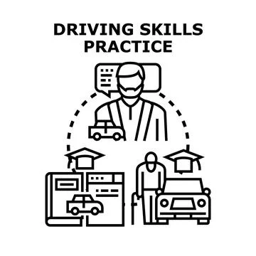 Driving skills practice concept with instructor and student イラスト素材