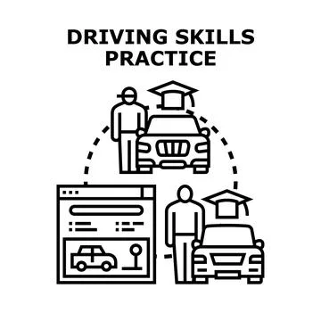 Driving skills practice concept with online education Stock Illustration