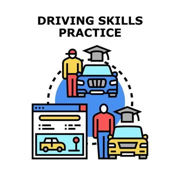 Driving skills practice concept with online education Stock Illustration