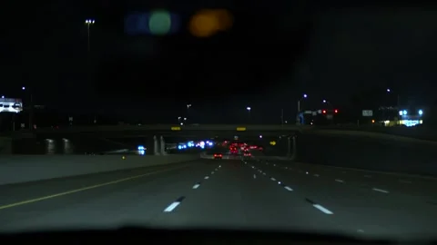 Driving Slow Motion Through Dallas Texas Highways at night time Video stock 255967010