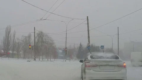 Driving in a snow storm Stock Footage 71263109