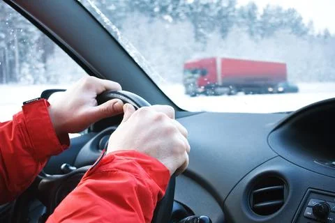 Driving in snowfall Stock Photos