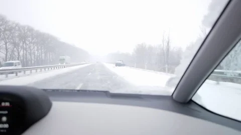 Driving on a snowy highway Video stock 72715626