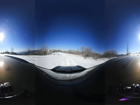 Driving on snowy off road, 360 VR video Stock Footage 72044293