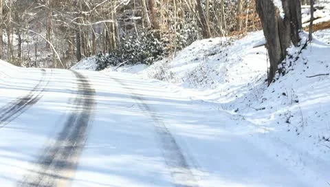 Driving on a snowy road Stock Footage 10750450