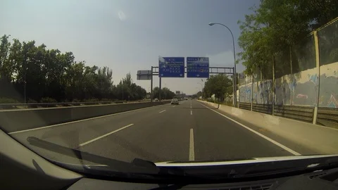 Driving in spain on M14 taking an exit towards Madrid Stock Footage 112521409