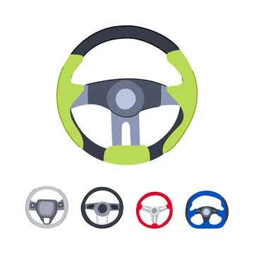 Driving steering wheels collection offering vehicle control Stock Illustration