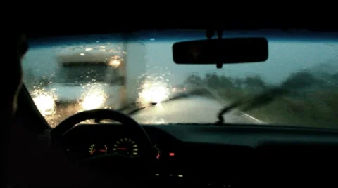 Driving in storm Stock Footage