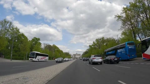 Driving on Straße des 17. Juni in Berlin towards Brandenburg Gate Stock Footage 302065993